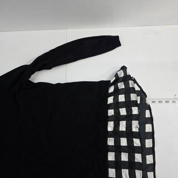 Adrianna Papell Women’s Black Long Sleeve Sweater Top Buffalo Check Collar Hem M - Picture 4 of 8